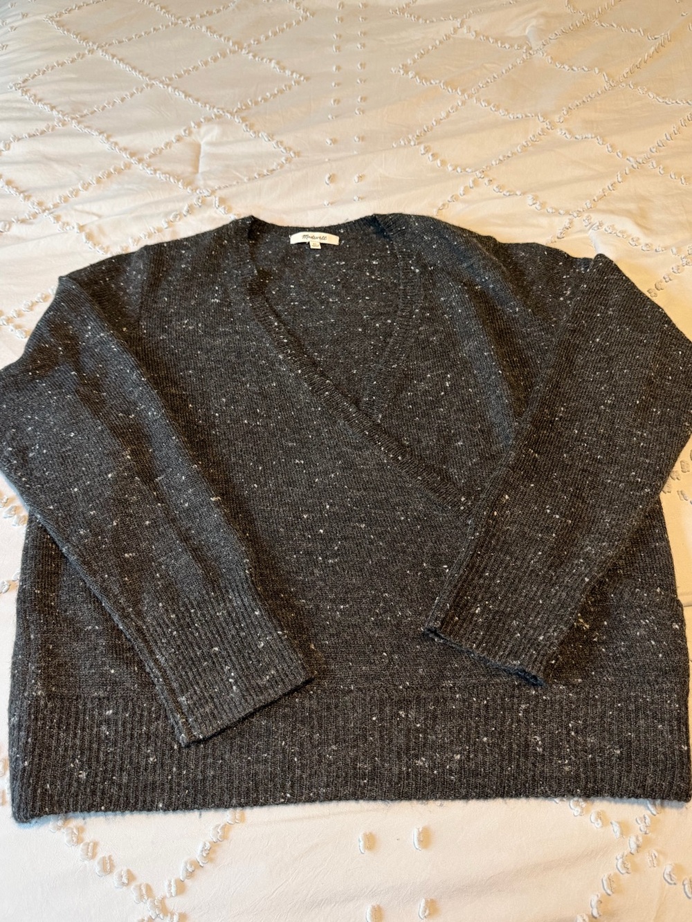 Madewell Donegal Wrap Front Sweater Coziest Yarn Charcoal Gray Speckled XL